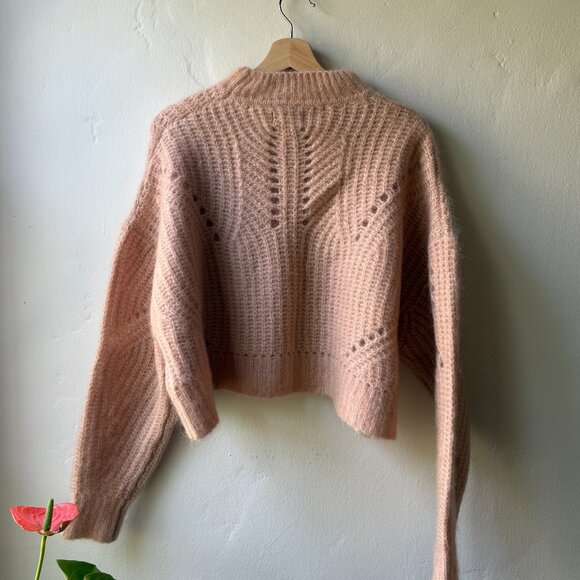 Anine Bing, Jordan Pointelle Mohair Blend Crop Sweater, Pink, Small - Picture 3 of 5